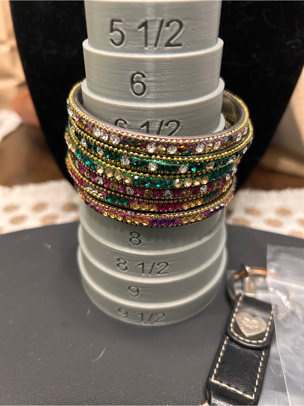 Gold-Tone Multicolor Crystal Bangle Set — Pink & Green Accent
